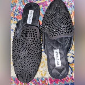 Steven Madden all black studded crystals Venetian mule.  Worn a few times